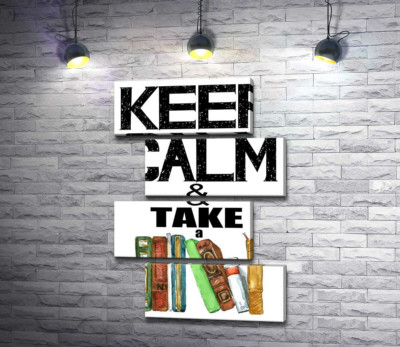Напис із книгами "keep calm and take a book"
