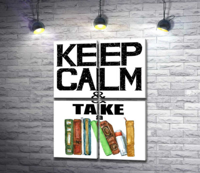 Напис із книгами "keep calm and take a book"