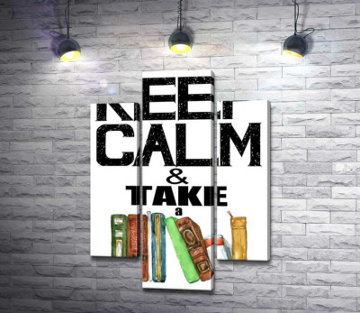 Модульна картина "Напис із книгами "keep calm and take a book""