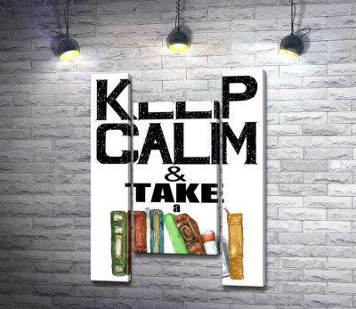 Напис із книгами "keep calm and take a book"