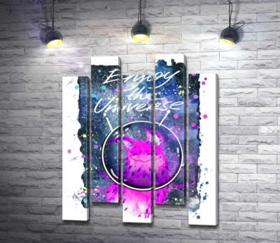 Модульна картина "Рожевий монстр в шоломі біля напису "Enjoy the Universe""