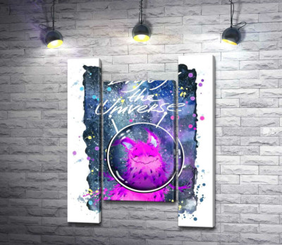 Модульна картина "Рожевий монстр в шоломі біля напису "Enjoy the Universe""