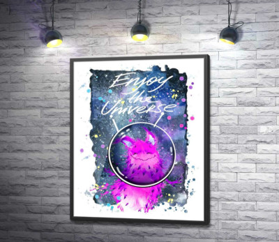Постер "Рожевий монстр в шоломі біля напису "Enjoy the Universe""