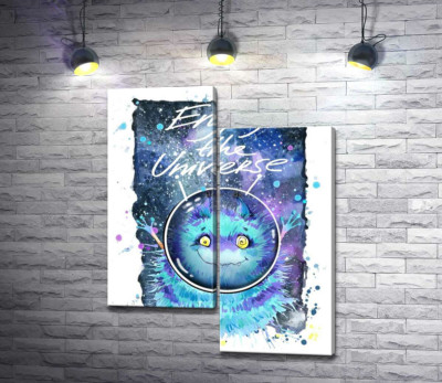 Монстр з блакитною шерстю літає в космосі з написом "Enjoy the Universe"