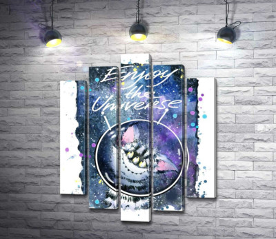 Модульная картина "Застенчивый полосатый монстр в космосе с надписью "Enjoy the Universe""