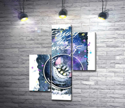 Модульная картина "Застенчивый полосатый монстр в космосе с надписью "Enjoy the Universe""