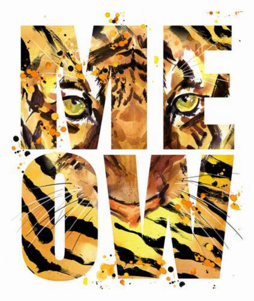Хищный взгляд тигра в буквах "meow"