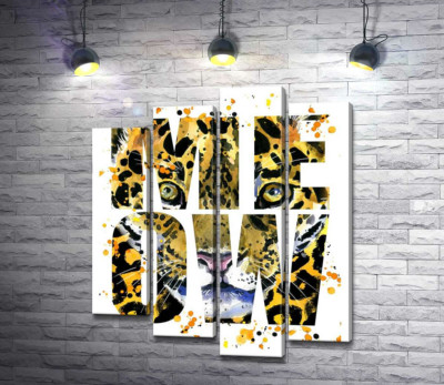 Модульная картина "Пятнистый силуэт леопарда в буквах "meow""