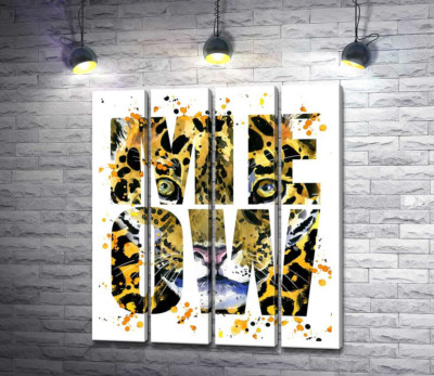 Модульная картина "Пятнистый силуэт леопарда в буквах "meow""