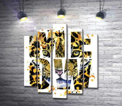 Модульна картина "Плямистий силует леопарда в літерах "meow""