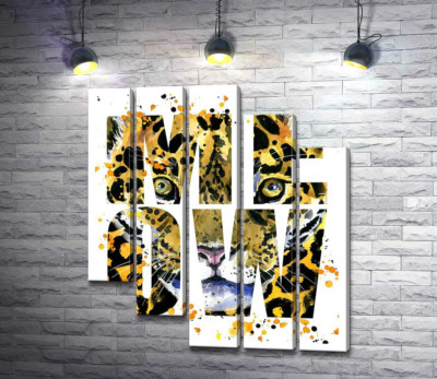 Модульная картина "Пятнистый силуэт леопарда в буквах "meow""