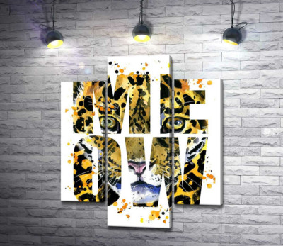 Пятнистый силуэт леопарда в буквах "meow"