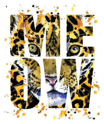 Плямистий силует леопарда в літерах "meow"