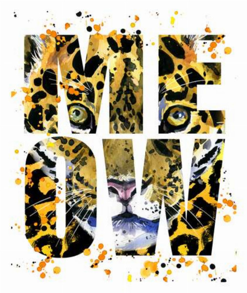 Пятнистый силуэт леопарда в буквах "meow"