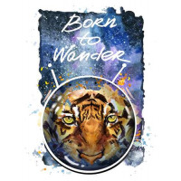 Силуэт тигра в космическом шлеме с надписью "born to wander"