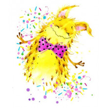 Счастливый желтый монстр с розовой бабочкой на шее