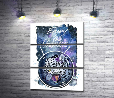 Модульна картина "Плямистий леопард в космосі під назвою "Enjoy the Universe""