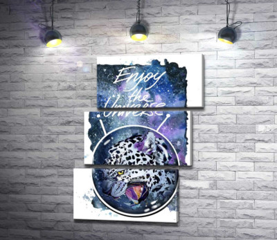 Модульная картина "Пятнистый леопард в космосе под названием "Enjoy the Universe""