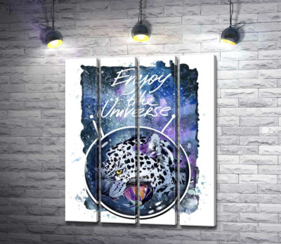 Пятнистый леопард в космосе под названием "Enjoy the Universe"