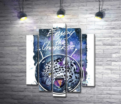 Пятнистый леопард в космосе под названием "Enjoy the Universe"