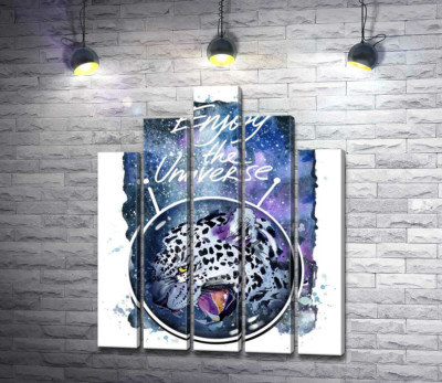 Модульна картина "Плямистий леопард в космосі під назвою "Enjoy the Universe""