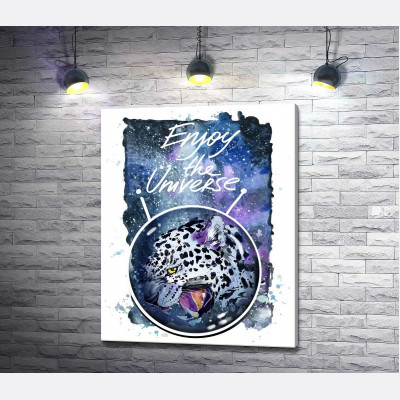 Плямистий леопард в космосі під назвою "Enjoy the Universe"