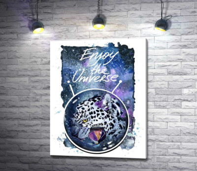 Пятнистый леопард в космосе под названием "Enjoy the Universe"