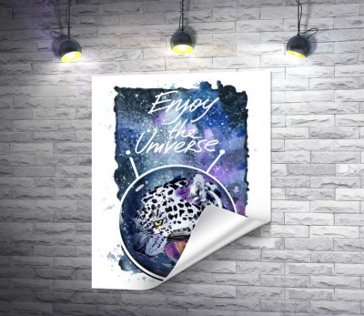 Пятнистый леопард в космосе под названием "Enjoy the Universe"