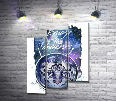 Силует білого тигра під написом "Enjoy the Universe"
