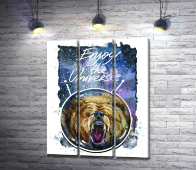Модульна картина "Ведмідь в шоломі космонавта з написом "Enjoy the Universe""
