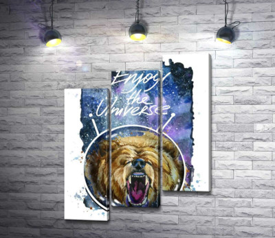 Ведмідь в шоломі космонавта з написом "Enjoy the Universe"