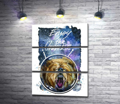Модульная картина "Медведь в шлеме космонавта с надписью "Enjoy the Universe""