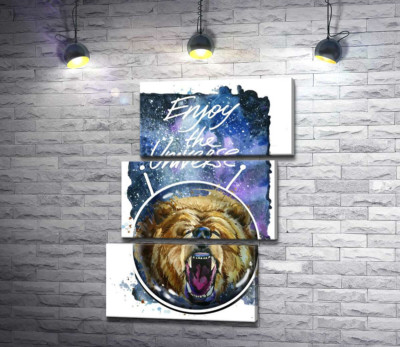 Модульная картина "Медведь в шлеме космонавта с надписью "Enjoy the Universe""