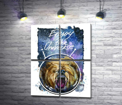 Ведмідь в шоломі космонавта з написом "Enjoy the Universe"