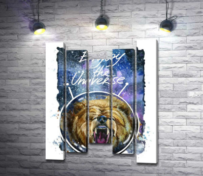 Ведмідь в шоломі космонавта з написом "Enjoy the Universe"