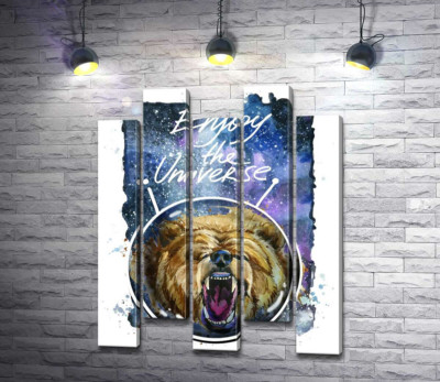 Ведмідь в шоломі космонавта з написом "Enjoy the Universe"