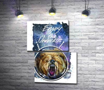 Ведмідь в шоломі космонавта з написом "Enjoy the Universe"