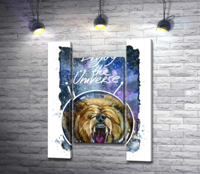 Модульная картина "Медведь в шлеме космонавта с надписью "Enjoy the Universe""
