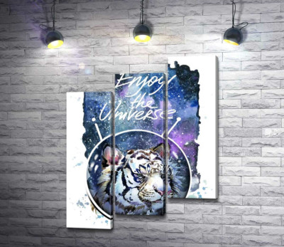 Модульна картина "Білий тигр з написом "Enjoy the Universe""