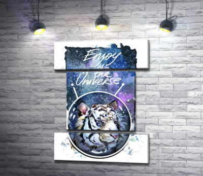 Модульна картина "Білий тигр з написом "Enjoy the Universe""