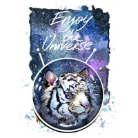 Белый тигр с надписью "Enjoy the Universe"