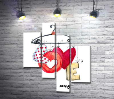 Модульная картина "Цветные буквы "love" висят на вешалке"