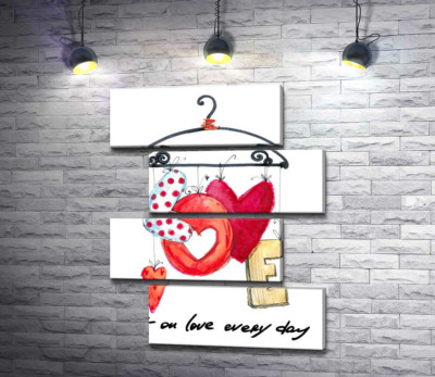 Модульная картина "Цветные буквы "love" висят на вешалке"