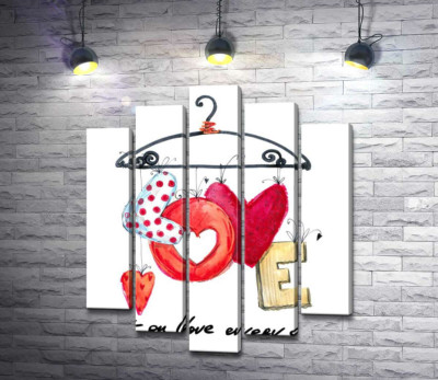 Модульная картина "Цветные буквы "love" висят на вешалке"