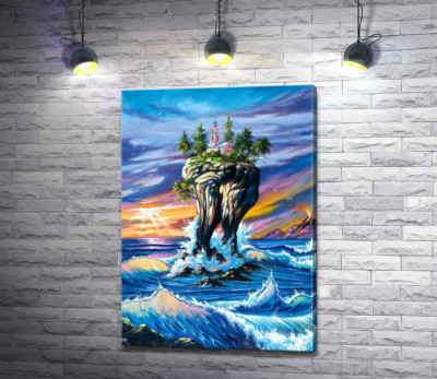Бурхливі хвилі омивають скелю з ратушею