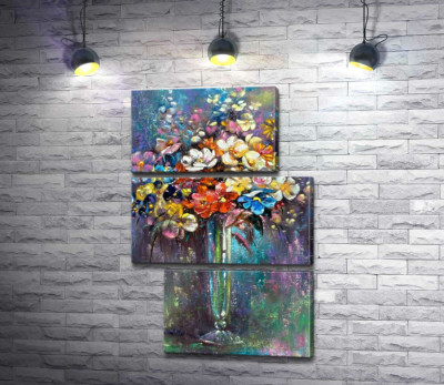 Модульная картина "Пышный букет цветов в стройной вазе"