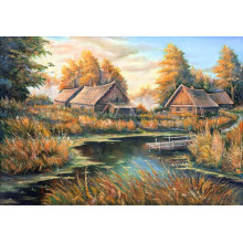 Деревянные дома на берегу озера