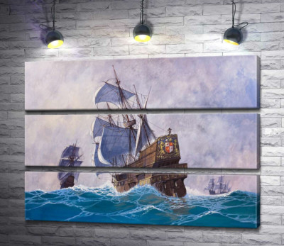 Модульна картина "Морська флотилія пливе по воді"