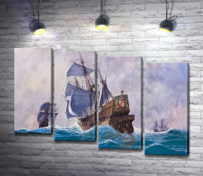 Модульна картина "Морська флотилія пливе по воді"