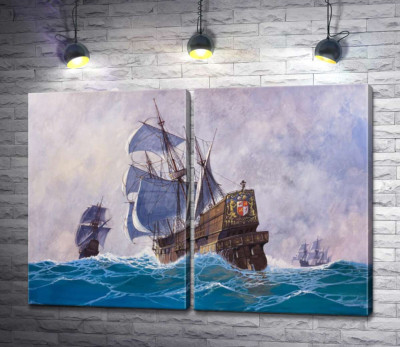 Модульна картина "Морська флотилія пливе по воді"